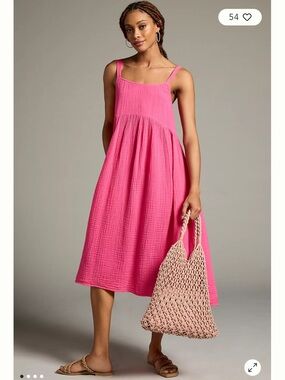 Sundry Tie-Back Midi Dress 3 L 12 Hot pink 100% Cotton Tiered Sleeveless Gauze